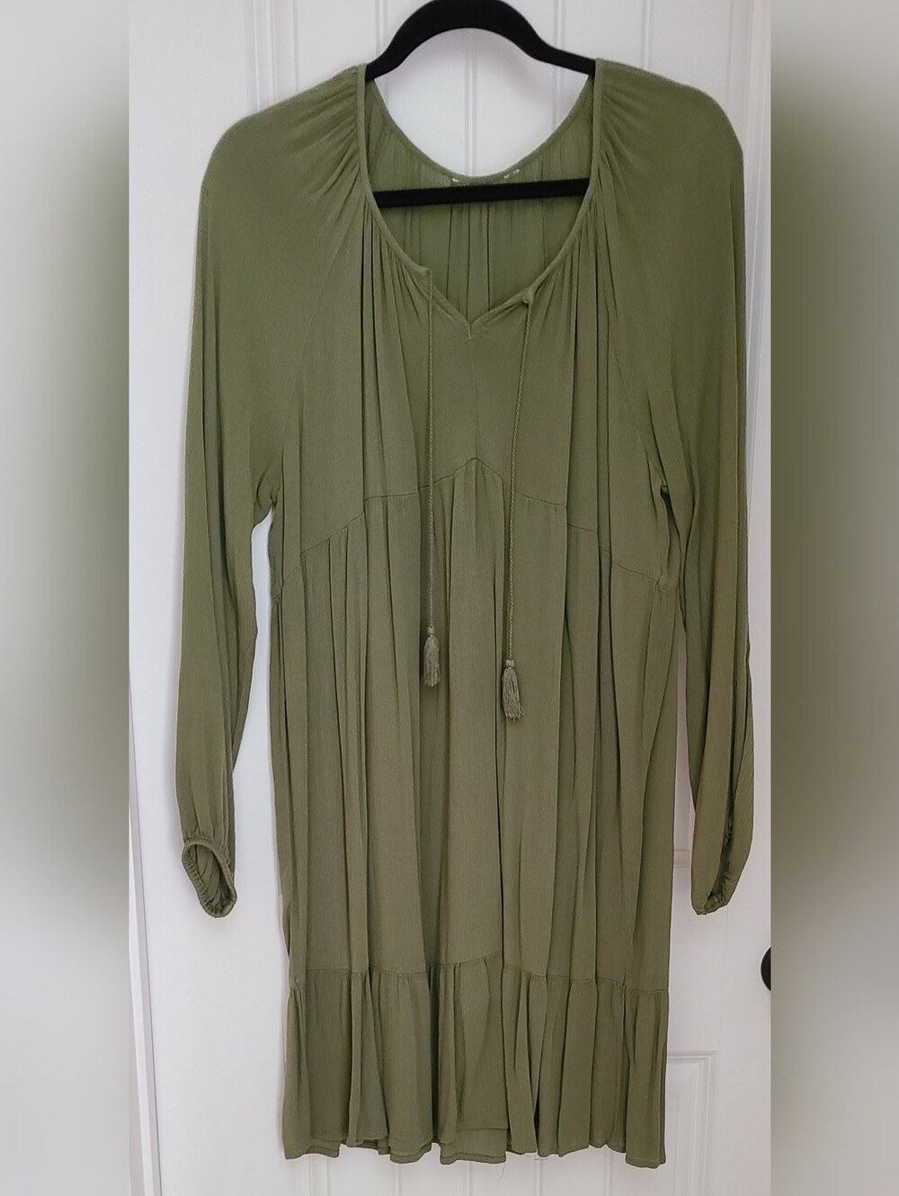 Olive Green Long Sleeve Tiered Dress
